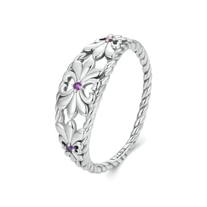 Womens Authentic 925 Sterling Silver Retro Iris Ring Flower