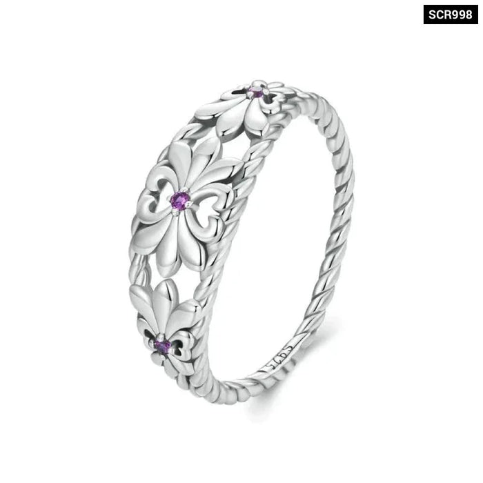 Womens Authentic 925 Sterling Silver Retro Iris Ring Flower