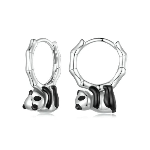 Womens Panda Hoop Earrings 925 Sterling Silver Animal