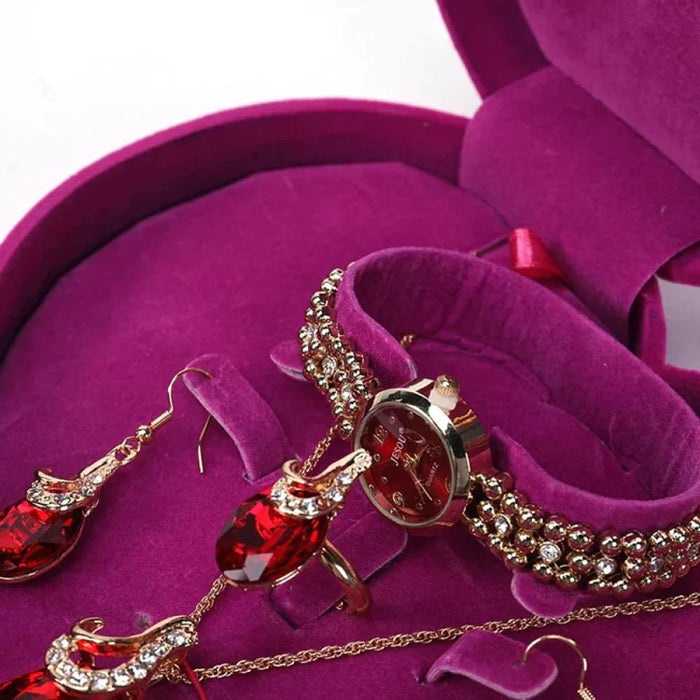 Womens Pendant Earrings Necklace Quartz Bracelet Watch Set
