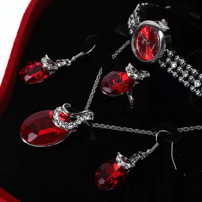 Womens Pendant Earrings Necklace Quartz Bracelet Watch Set