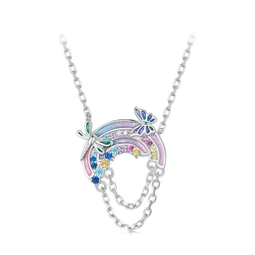 Womens Rainbow Necklaces 925 Sterling Silver Butterfly &