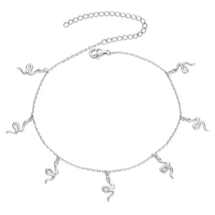 Womens Real 925 Sterling Silver Snake Pendant Anklet Simple