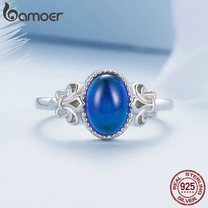 Womens Solid 925 Sterling Silver Emotion Ring Oval Stone