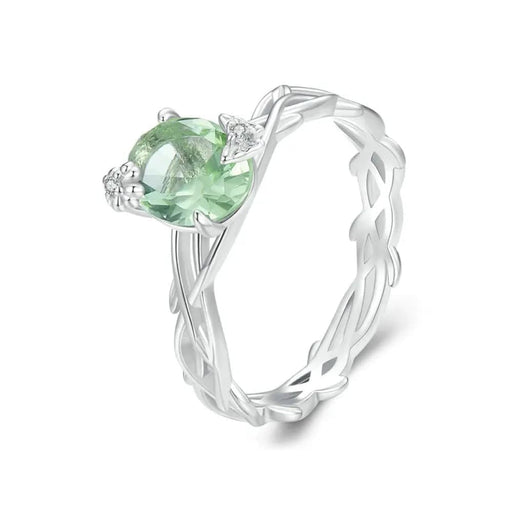 Womens Vine Ring Solid 925 Sterling Silver Green Round