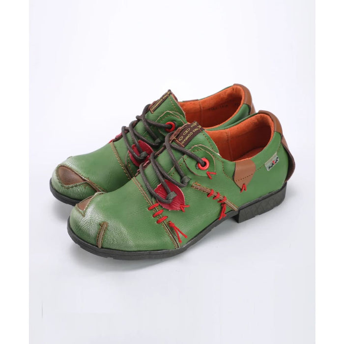 Womens Vintage Style Leather Stitching Shoes