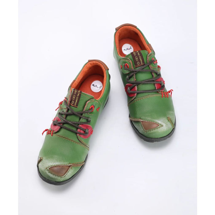 Womens Vintage Style Leather Stitching Shoes