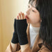 Womens Winter Half Finger Gloves Soft Wool Knit Arm Warmers