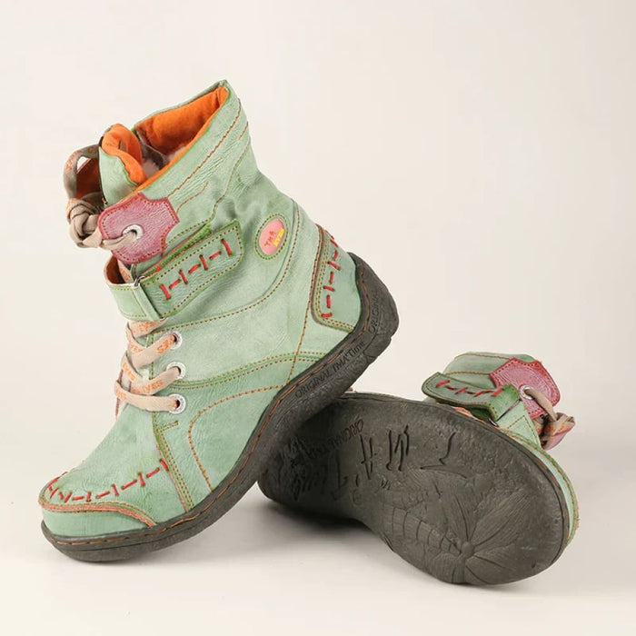 Womens Winter Leather Boots Simple Short Plush With Slip-on