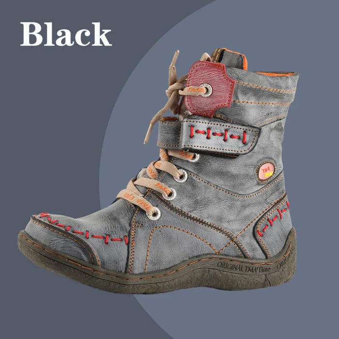 Womens Winter Leather Boots Simple Short Plush With Slip-on