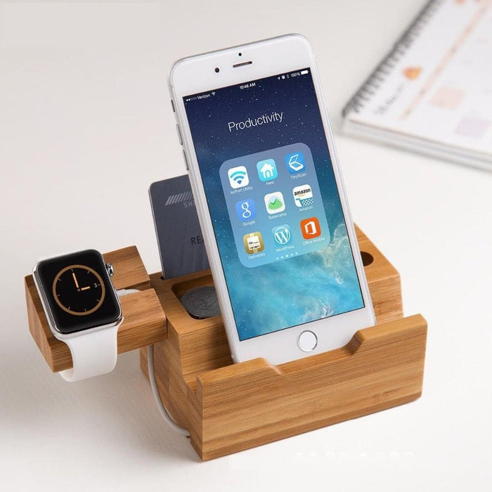Wood Bamboo Charging Dock Charger Station Bracket Cradle