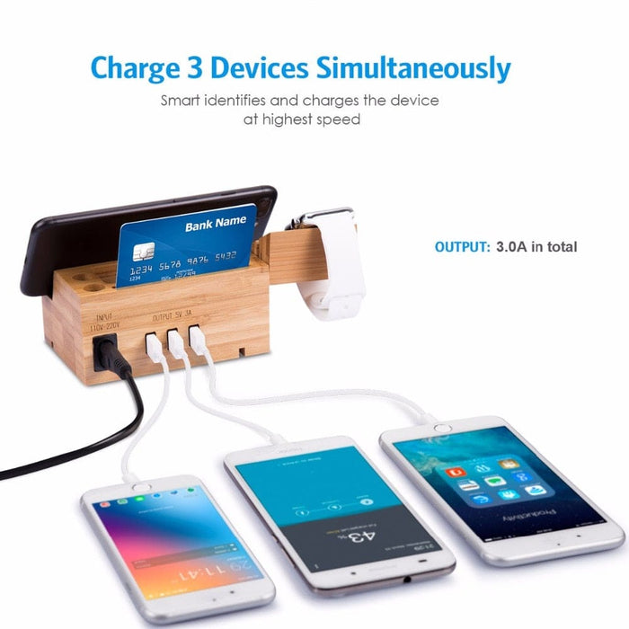 Wood Bamboo Charging Dock Charger Station Bracket Cradle