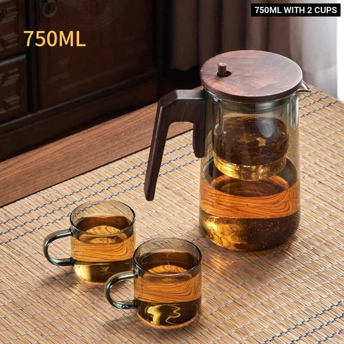 Wood Handled Glass Teapot With Filter