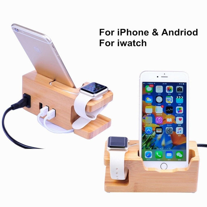 Wooden Charging Dock Station For Iphone And Android Devices