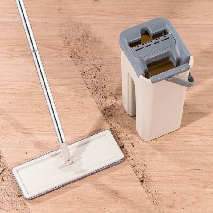 Wooden Flat Squeeze Mop Floor with Bucket Water for Home