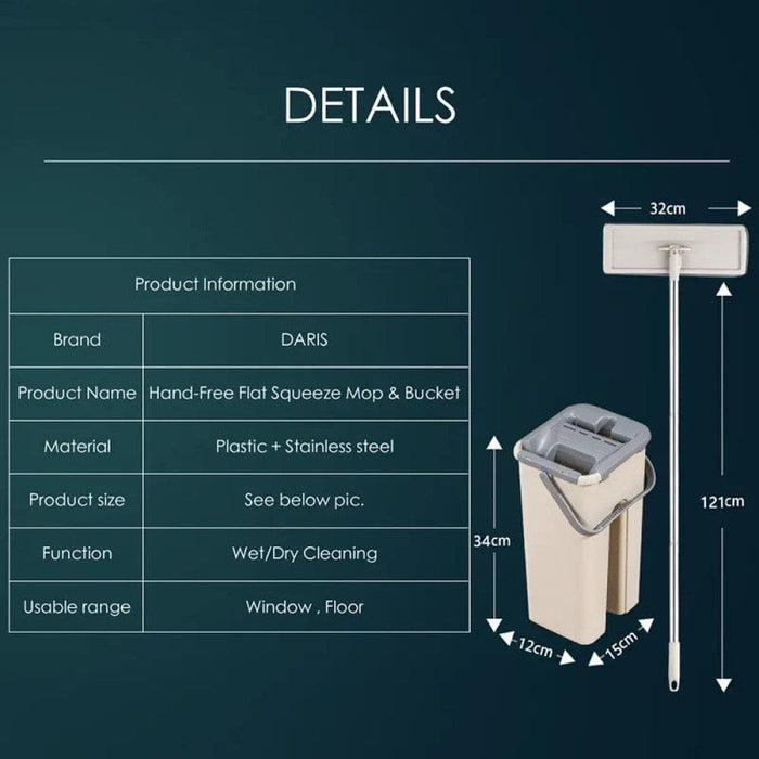 Wooden Flat Squeeze Mop Floor with Bucket Water for Home