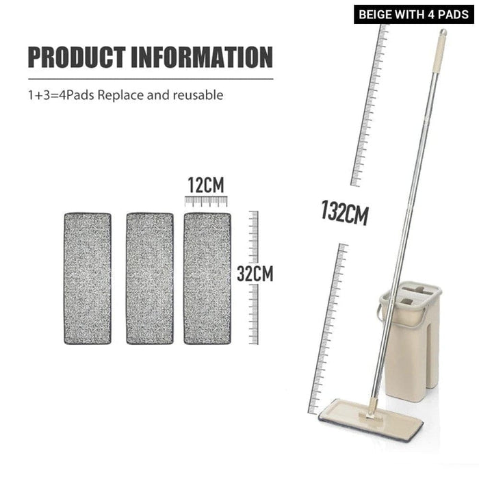 Wooden Flat Squeeze Mop Floor with Bucket Water for Home