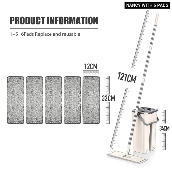 Wooden Flat Squeeze Mop Floor with Bucket Water for Home