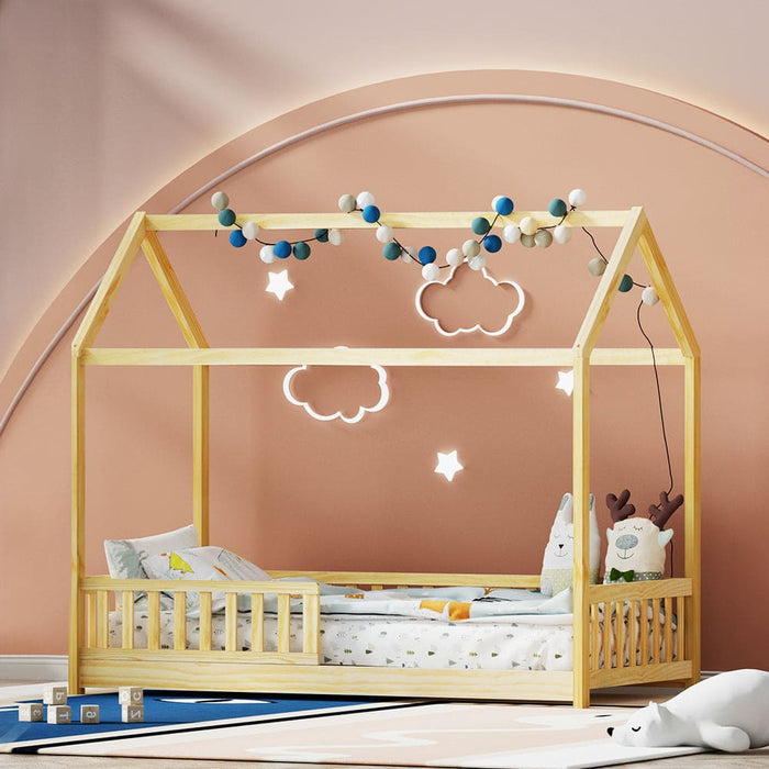 Wooden Bed Frame Single Size House Pine Timber Base