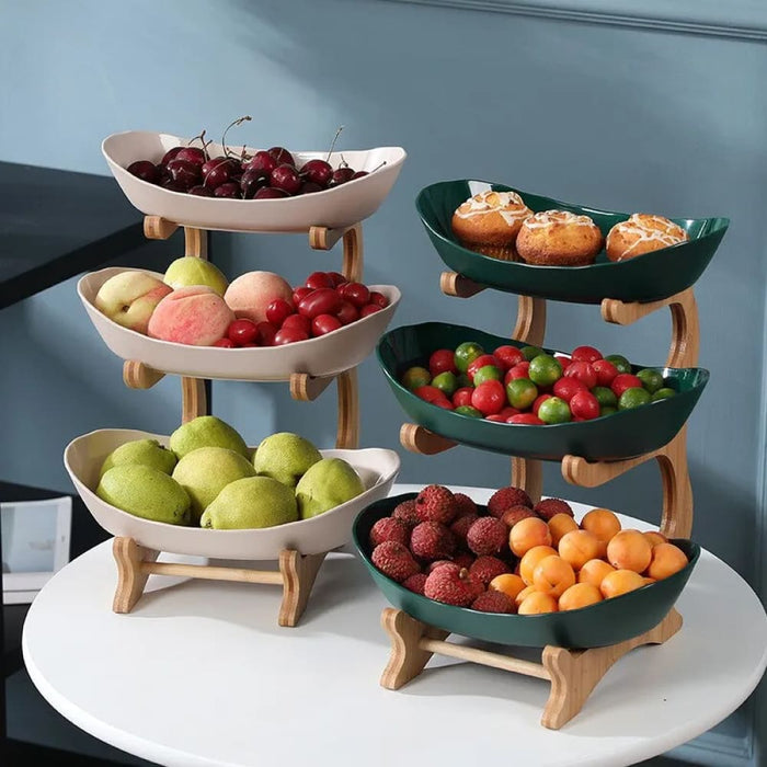 Wooden Kitchen Fruit Bowl with Partitioned Trays