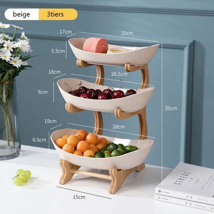 Wooden Kitchen Fruit Bowl with Partitioned Trays