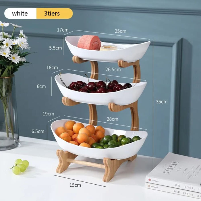 Wooden Kitchen Fruit Bowl with Partitioned Trays