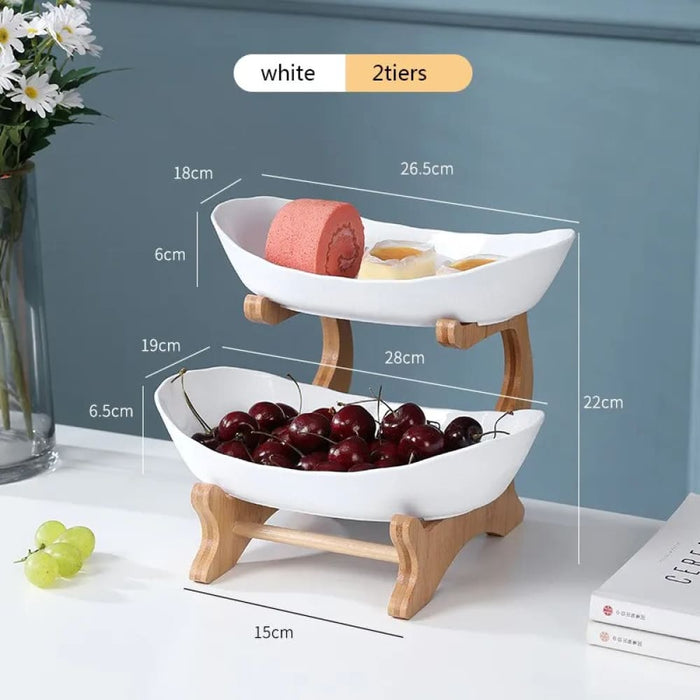 Wooden Kitchen Fruit Bowl with Partitioned Trays