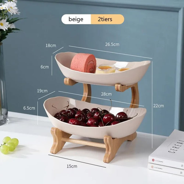 Wooden Kitchen Fruit Bowl with Partitioned Trays