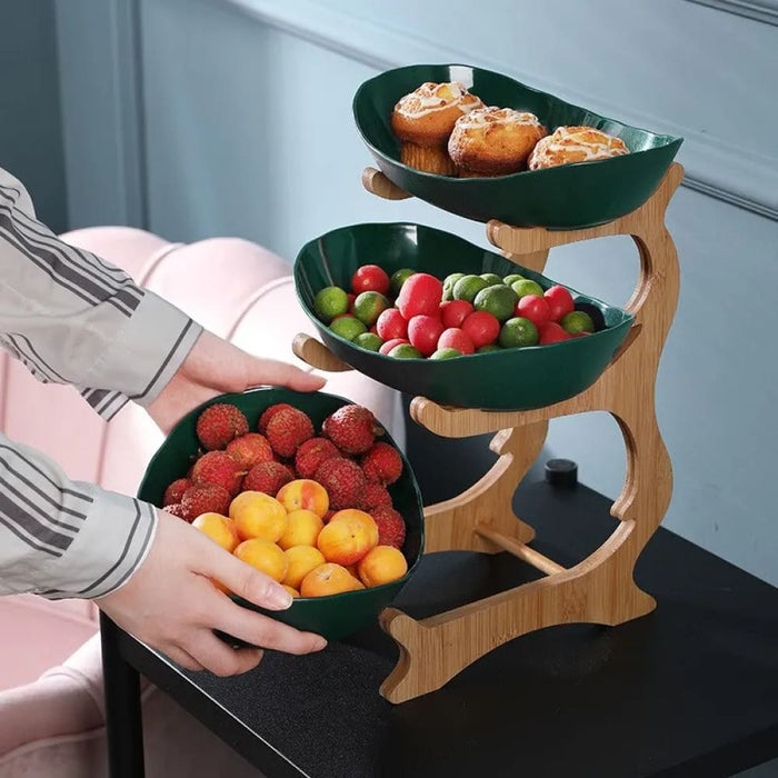 Wooden Kitchen Fruit Bowl with Partitioned Trays
