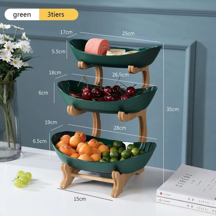 Wooden Kitchen Fruit Bowl with Partitioned Trays