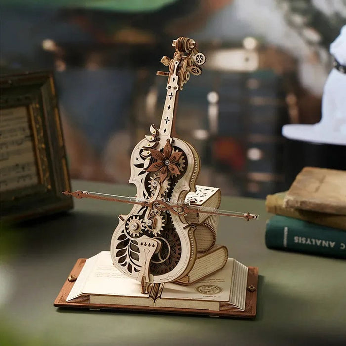 3d Wooden Puzzle Magic Cello Mechanical Music Box Moveable