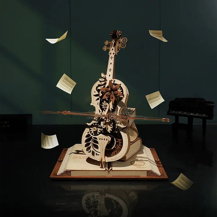 3d Wooden Puzzle Magic Cello Mechanical Music Box Moveable