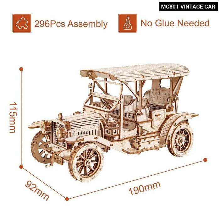 3d Wooden Puzzle Vintage Car For Kids Adults Easy Assemble
