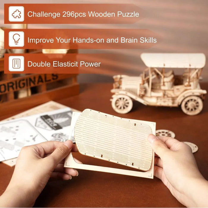 3d Wooden Puzzle Vintage Car for Kids Adults Easy Assemble