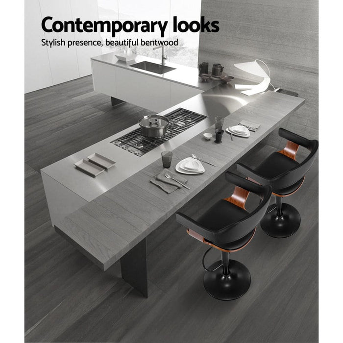 2x Wooden Bar Stools Kitchen Swivel Gas Lift Stool Chairs