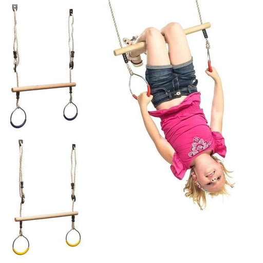 Wooden Trapeze Bar & Steel Rings | Random Colour