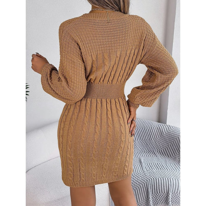 Woolen Dress with Lantern Sleeves for Women