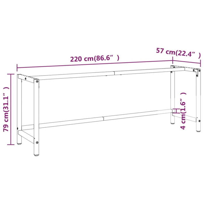 Work Bench Frame Matte Black and Red 220x57x79 Cm Metal