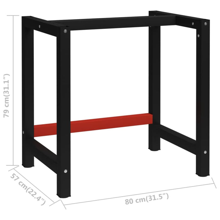 Work Bench Frame Metal 80x57x79 Cm Black and Red Oaikxi