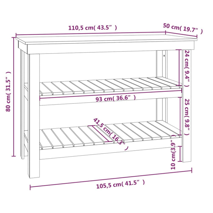 Work Bench White 110.5x50x80 Cm Solid Wood Pine Nxtlap