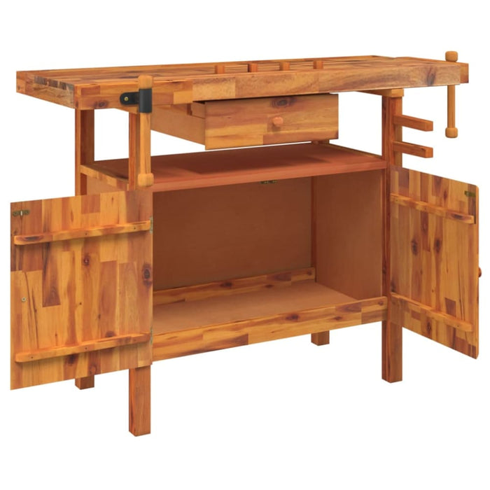 Workbench With Drawer And Vices 124x52x83 Cm Solid Wood