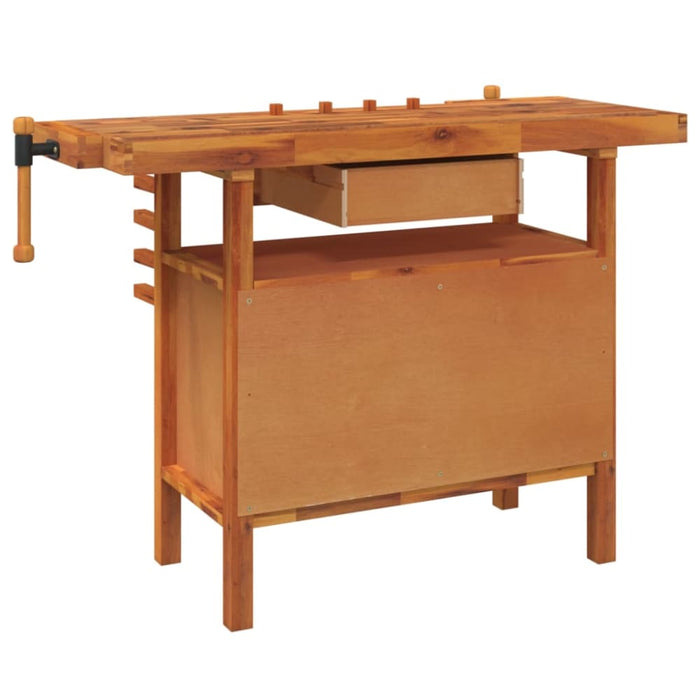 Workbench With Drawer And Vices 124x52x83 Cm Solid Wood