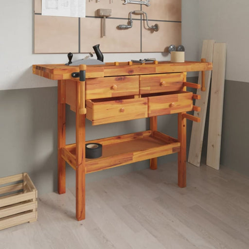 Workbench With Drawers And Vices 124x52x83 Cm Solid Wood