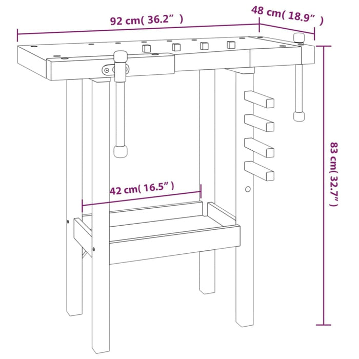 Workbench with Vices 92x48x83 Cm Solid Wood Acacia Opttok