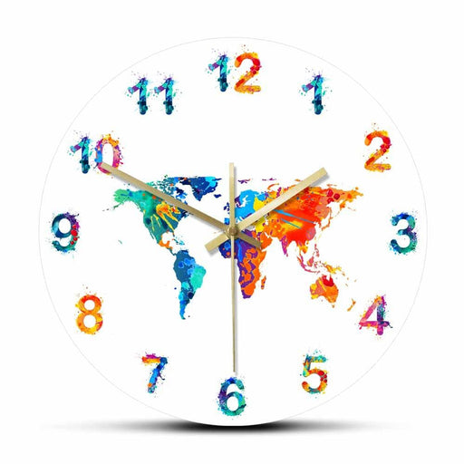 World Map Watercolour Decorative Silent Wall Clock Flat