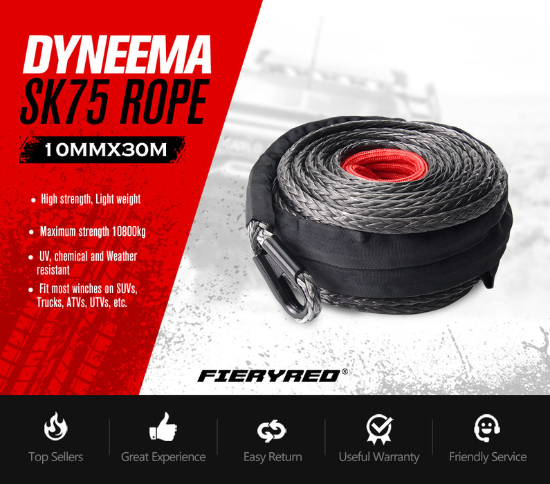 10Mm X 30M Synthetic Winch Rope Dyneema Sk75 Tow Recovery Rope Offroad 4Wd