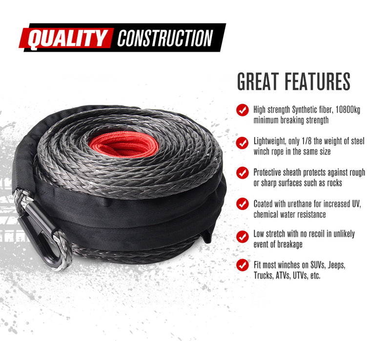 10Mm X 30M Synthetic Winch Rope Dyneema Sk75 Tow Recovery Rope Offroad 4Wd