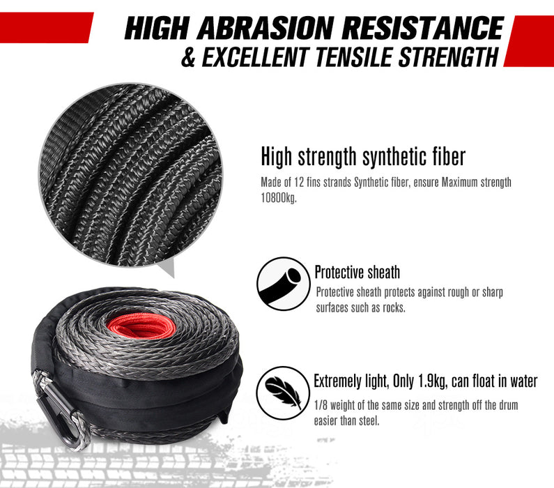 10Mm X 30M Synthetic Winch Rope Dyneema Sk75 Tow Recovery Rope Offroad 4Wd