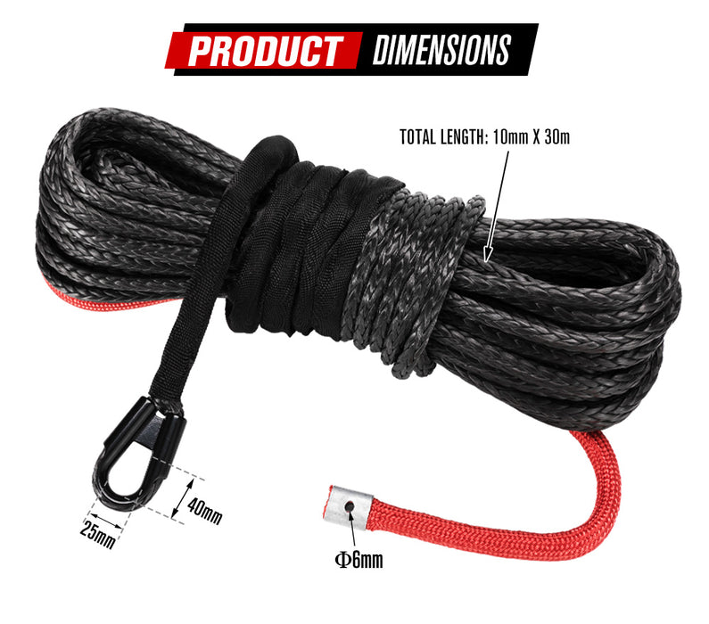 10Mm X 30M Synthetic Winch Rope Dyneema Sk75 Tow Recovery Rope Offroad 4Wd