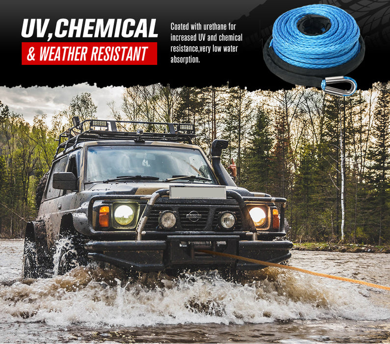 10Mm X 30M Synthetic Winch Rope Dyneema Sk75 Tow Recovery Cable 4Wd Car Blue